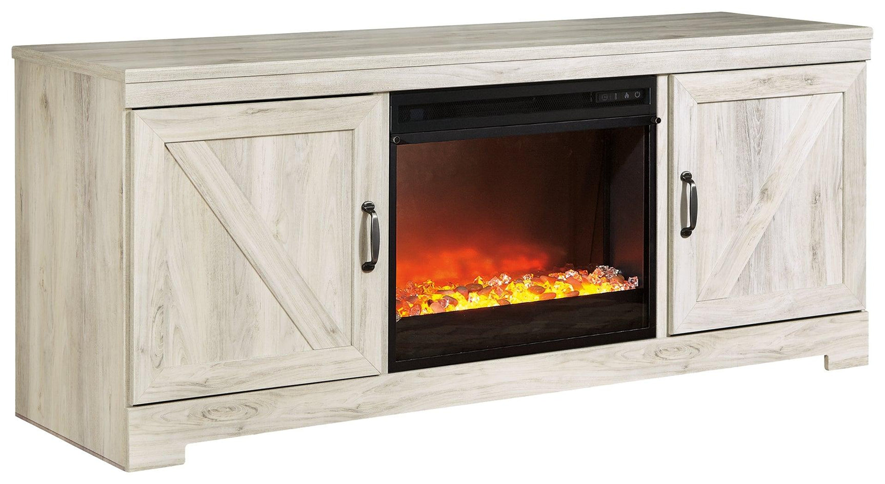 Bellaby Whitewash 63 inch TV Stand with Fireplace - angled view