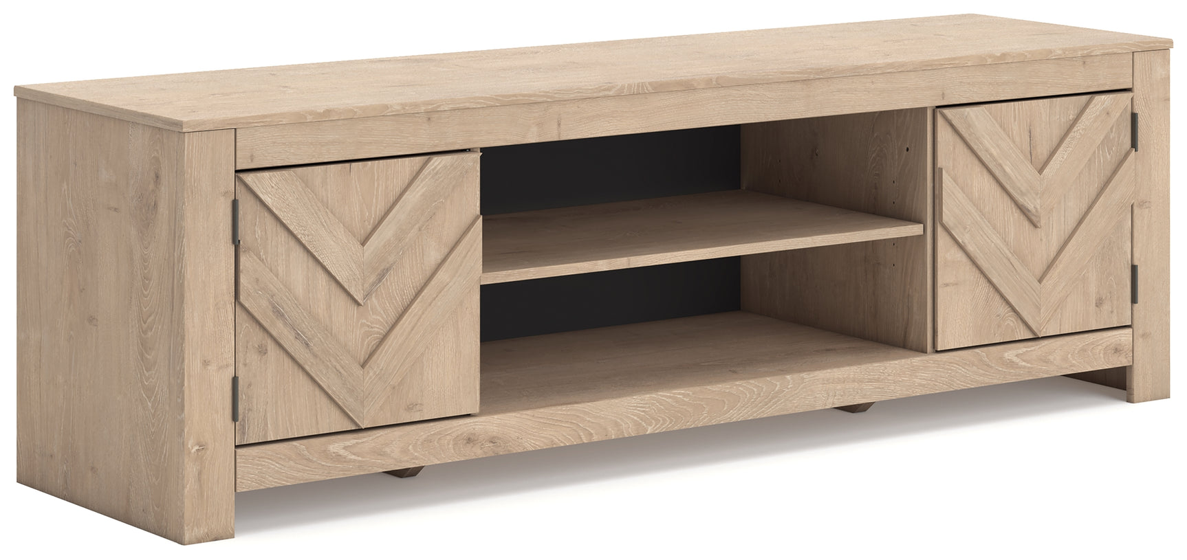 Cayboni TV stand angled side view showing chevron pattern