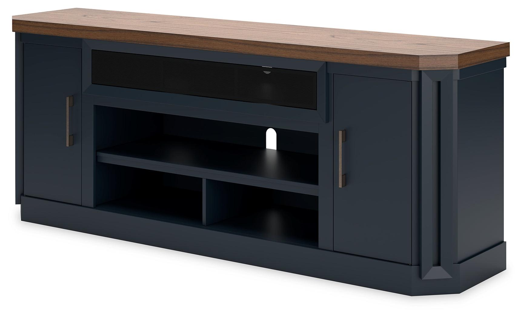 Landocken 83 inch brown and blue TV stand alternate angle
