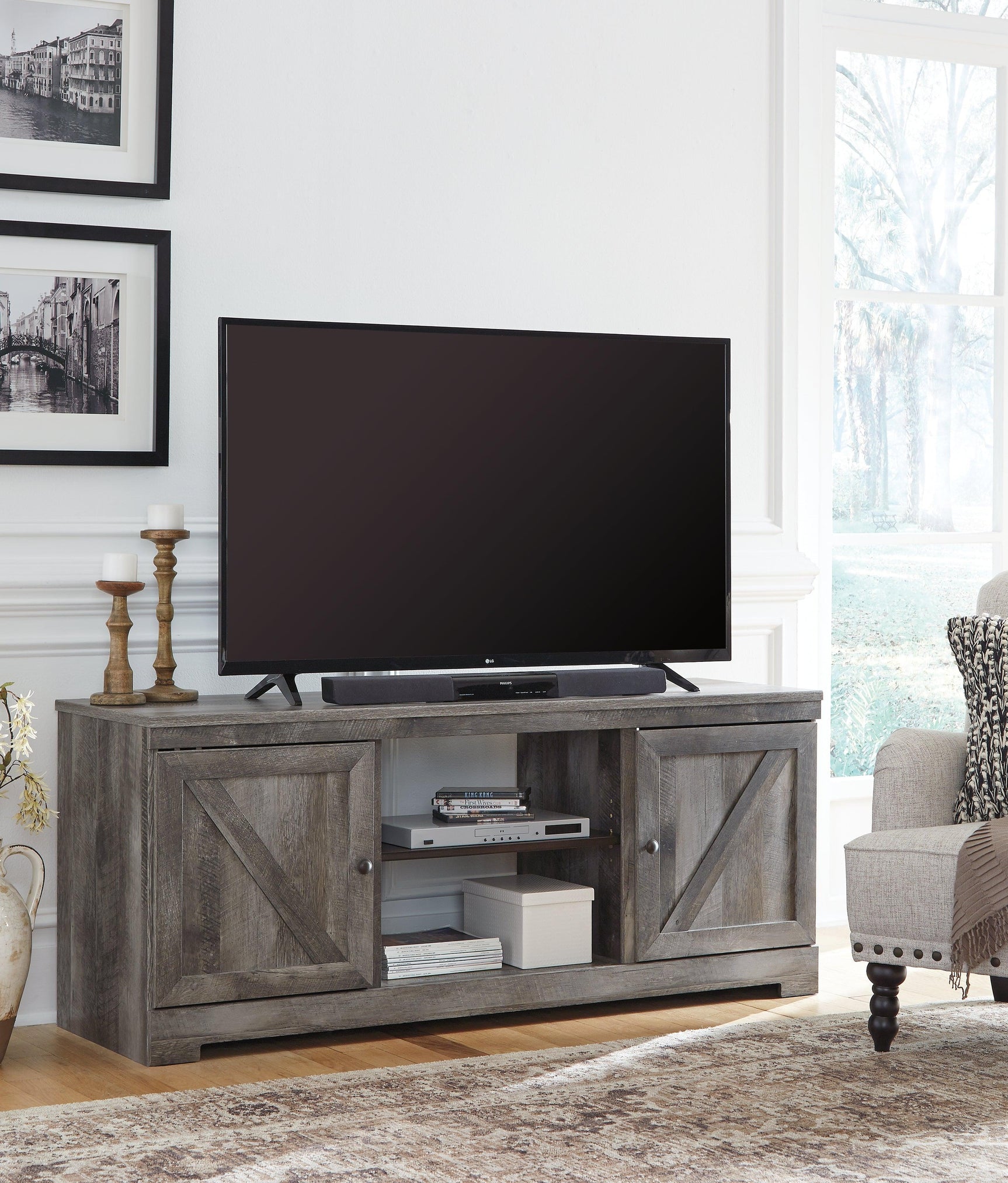 Wynnlow Gray 63 inch TV Stand full front view