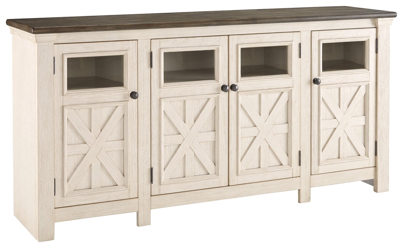 Bolanburg Two-tone 74 inch TV Stand angled close-up