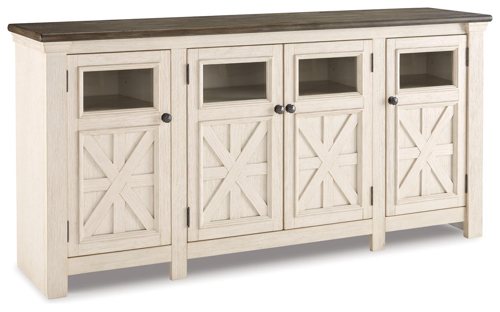 Bolanburg Two-tone 74 inch TV Stand side view showing finish