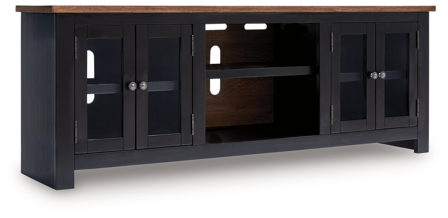 Wildenauer TV stand with doors open showing storage