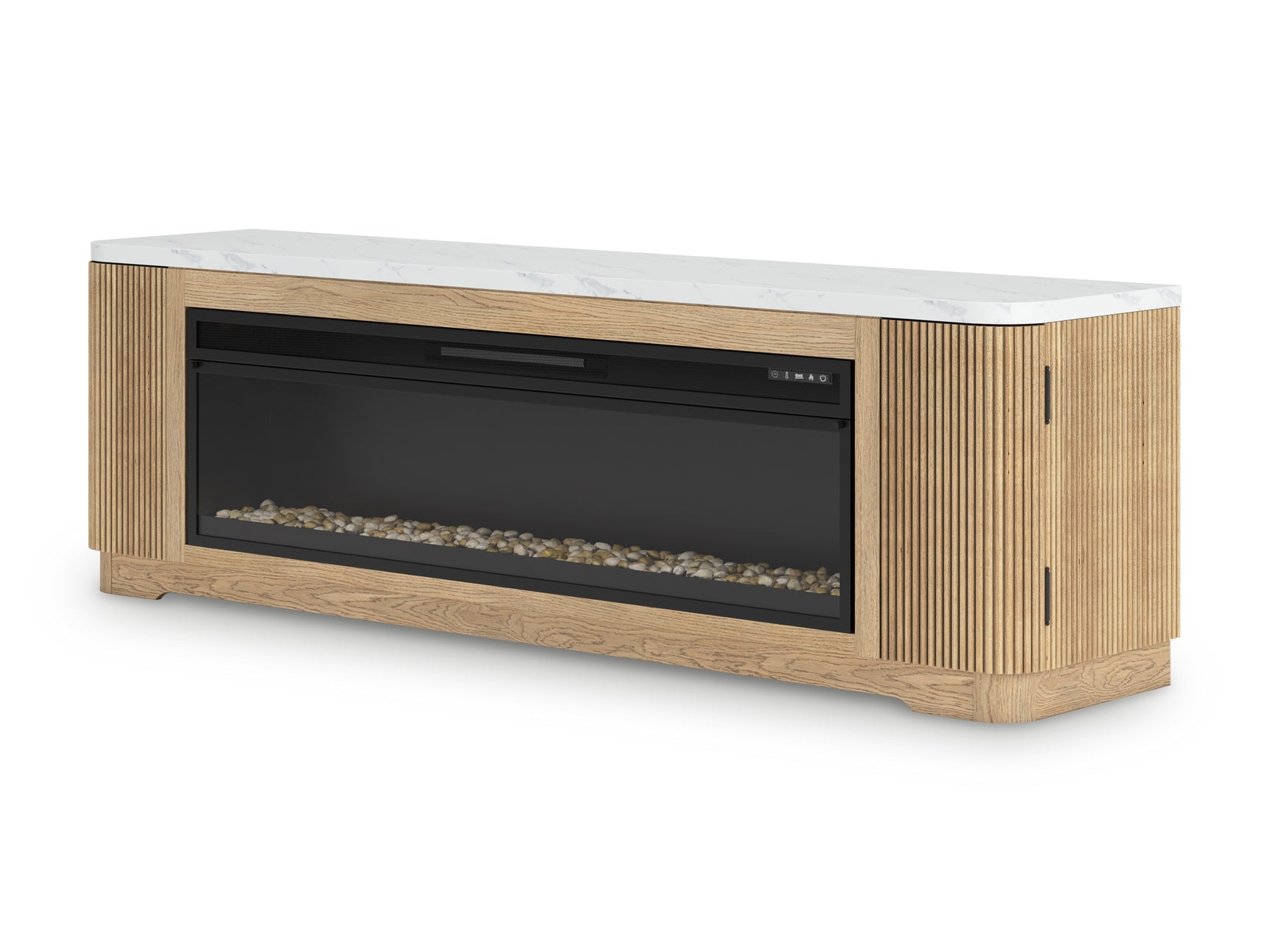 Camdill TV stand side angle with fireplace on