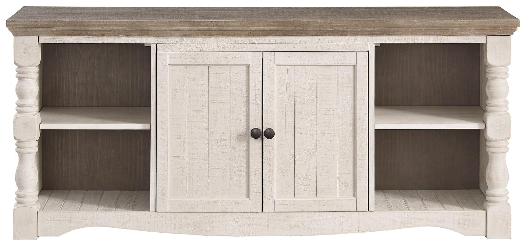 Havalance two-tone 67 inch TV stand head-on view