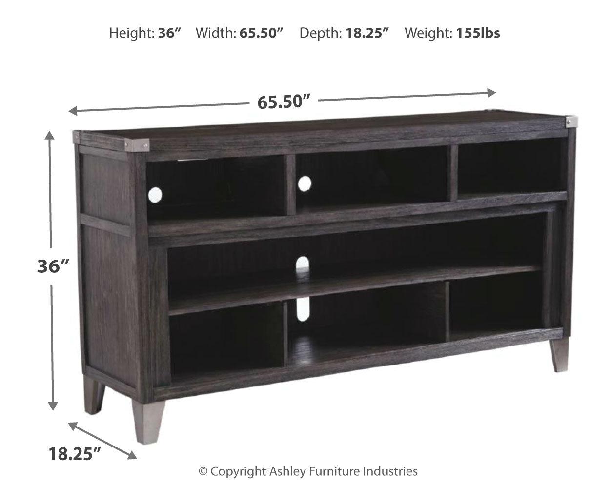 Todoe Gray 65-Inch TV Stand with dimension diagram