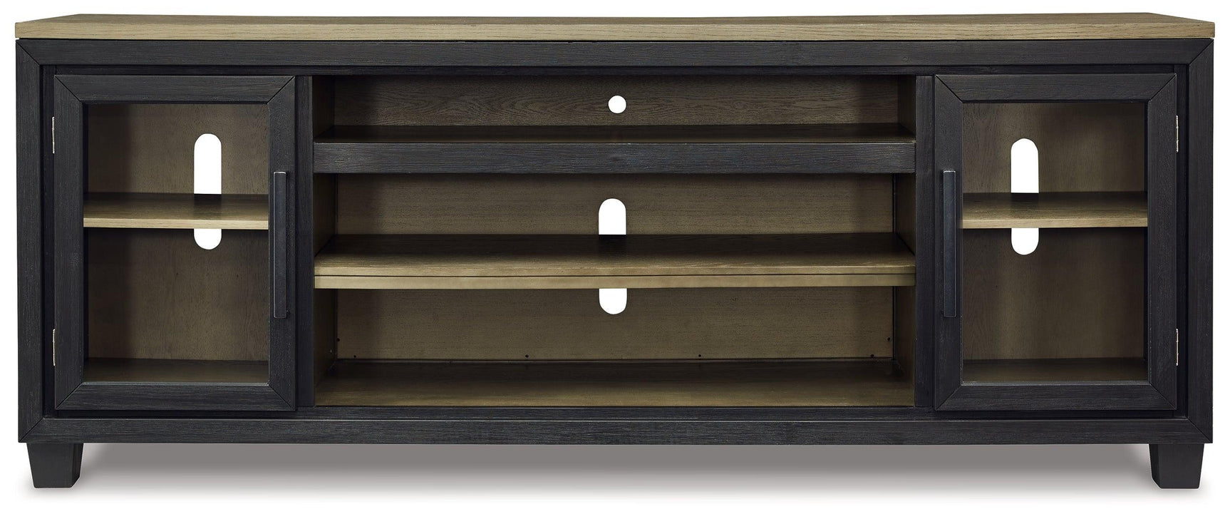 Head-on view of Foyland 83 inch two-tone TV stand