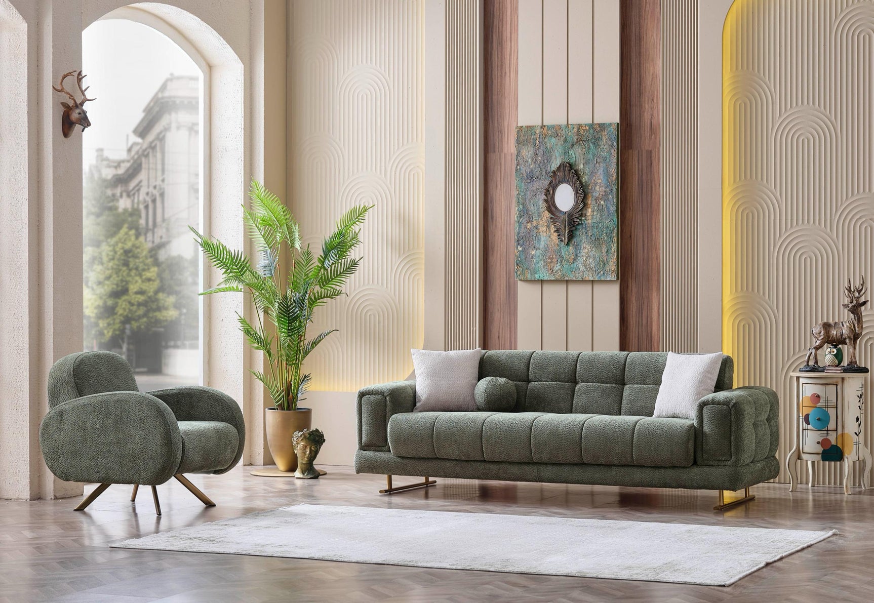 Cove Green Boucle Living Room Set