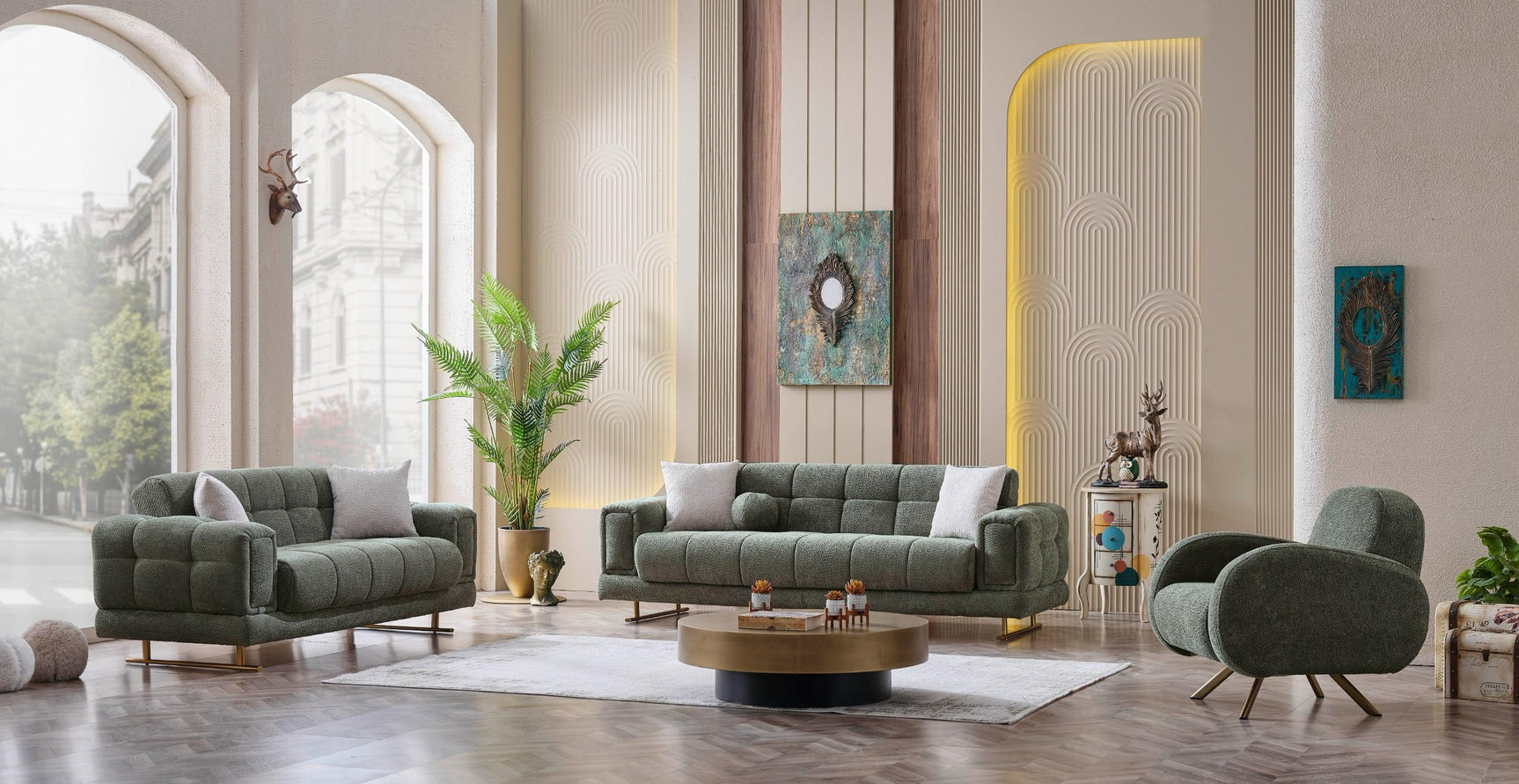 Cove Green Boucle Living Room Set