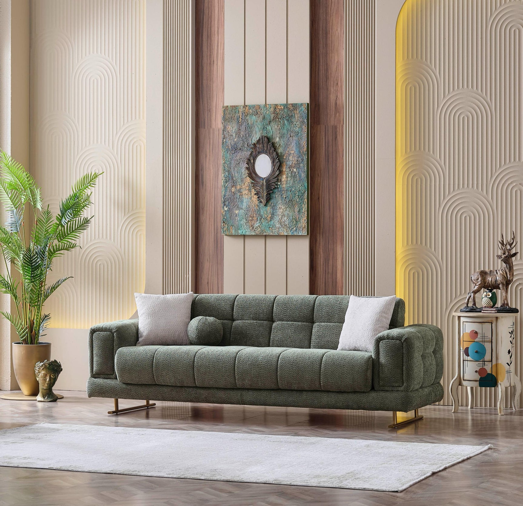 Cove Green Boucle Living Room Set