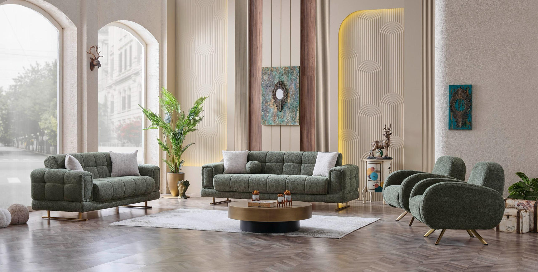 Cove Green Boucle Living Room Set