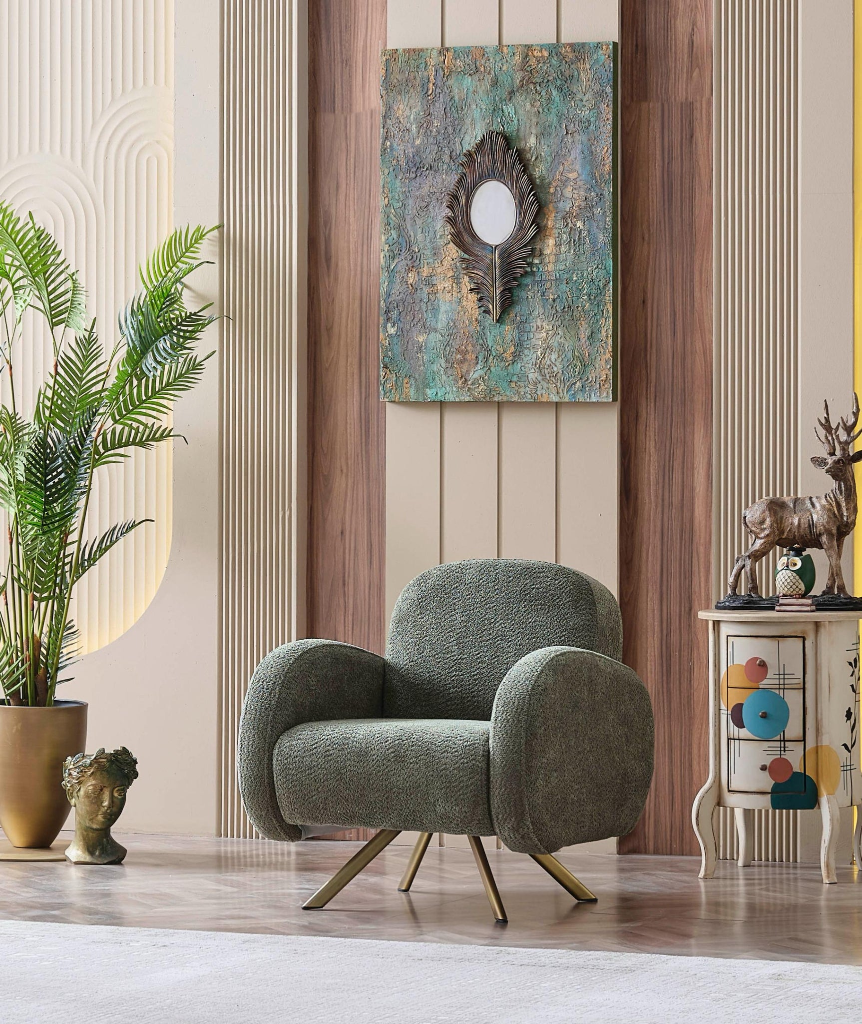 Cove Green Boucle Living Room Set