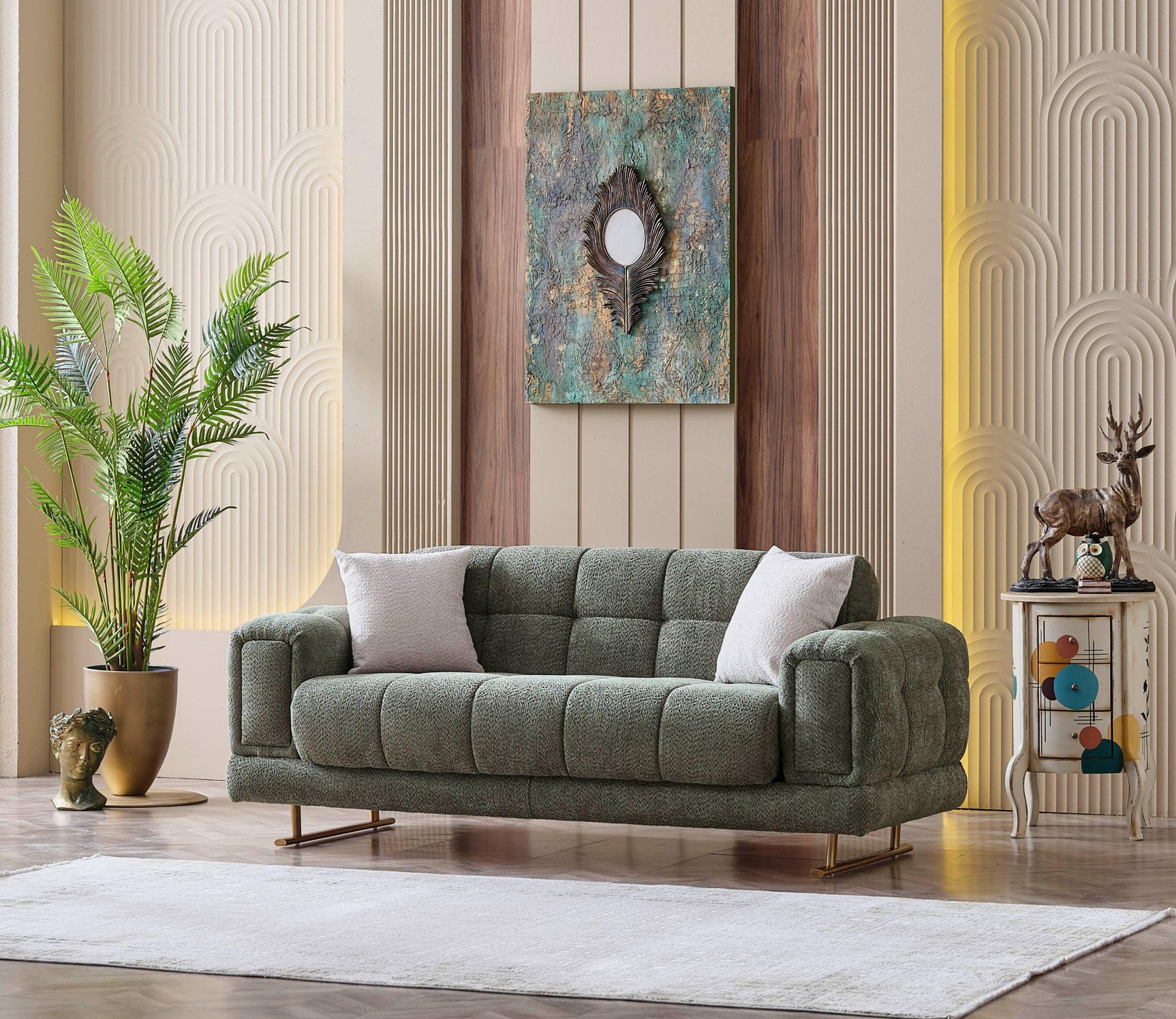 Cove Green Boucle Living Room Set