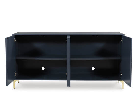 Dark Blue Accent Cabinet front view with open central compartments