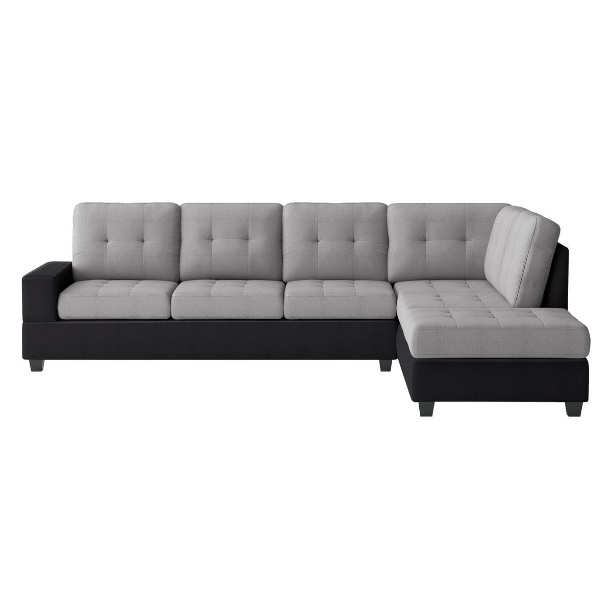 Gray Black Fabric Tufted Ottoman Sectional Sofa main view