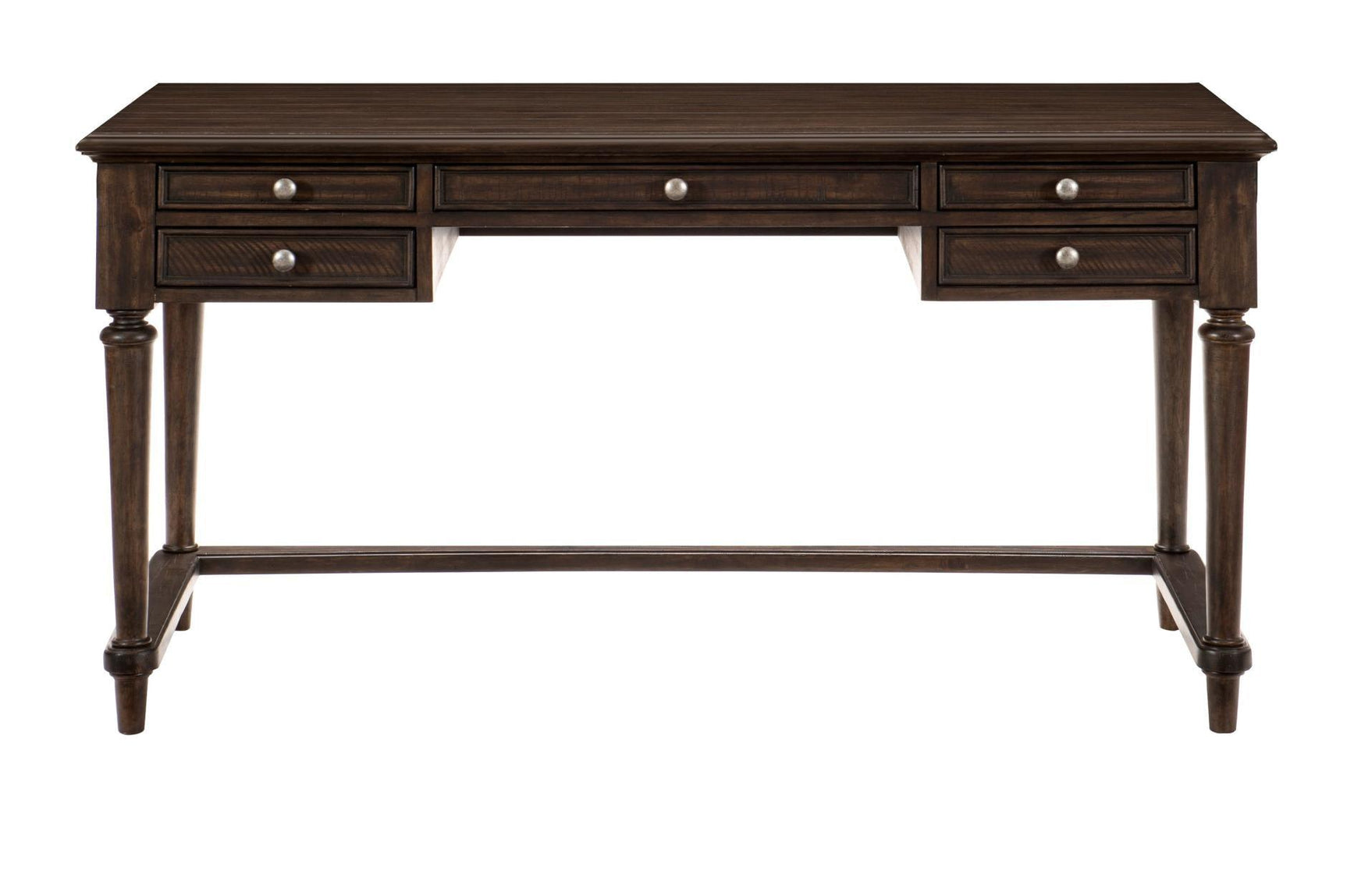 Cardano Charcoal Acacia Writing Desk close-up on pewter hardware