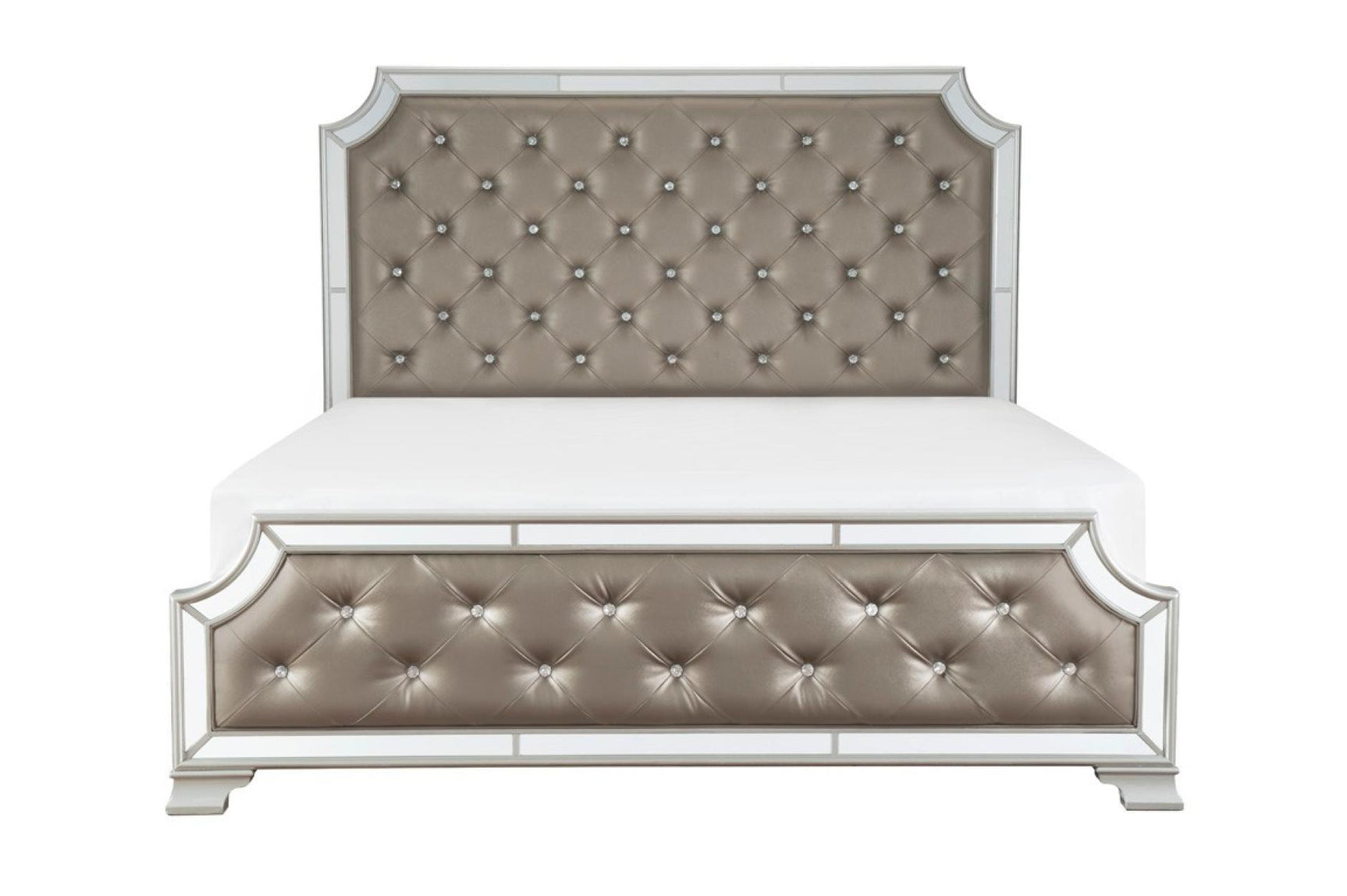 bedroom view of Avondale Silver Upholstered Tufted Panel Bedroom Set bed