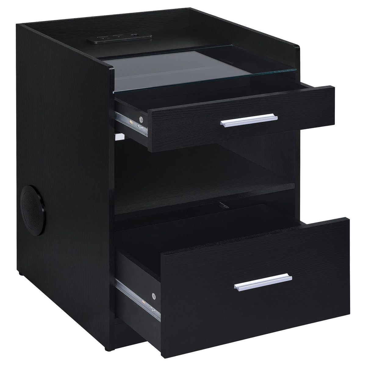 Furda 2-Drawer LED Nightstand Bedside Table with Speaker Black Ash — product image 3