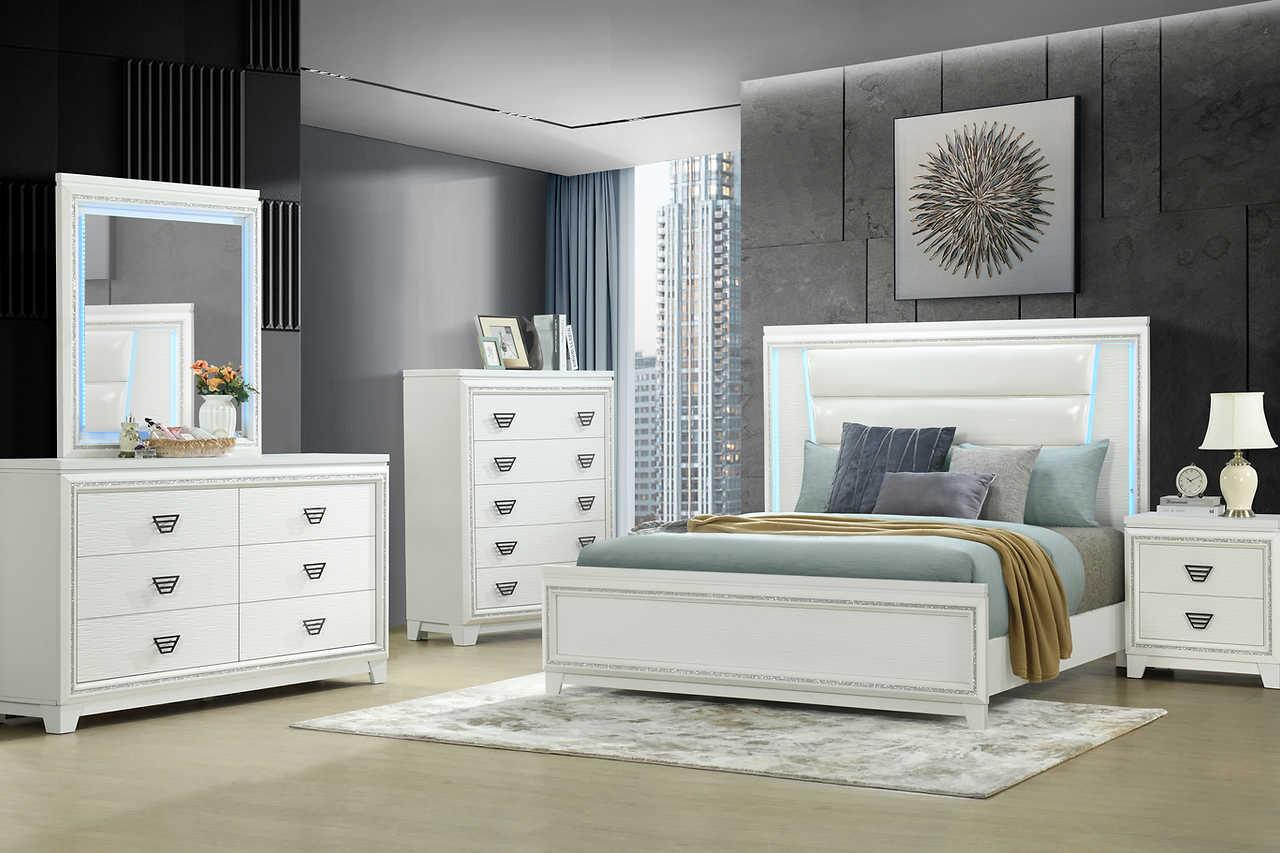 Aanya White LED Dresser & Mirror - Ella Furniture