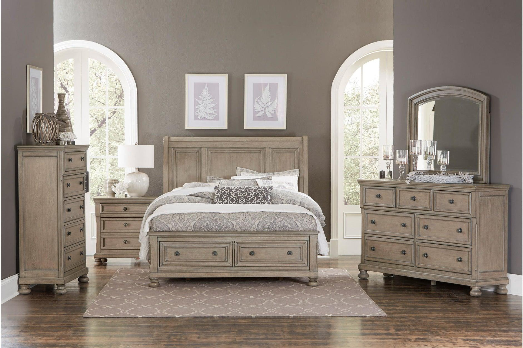 Front view of Bethel Gray Panel Storage Bedroom Set bed
