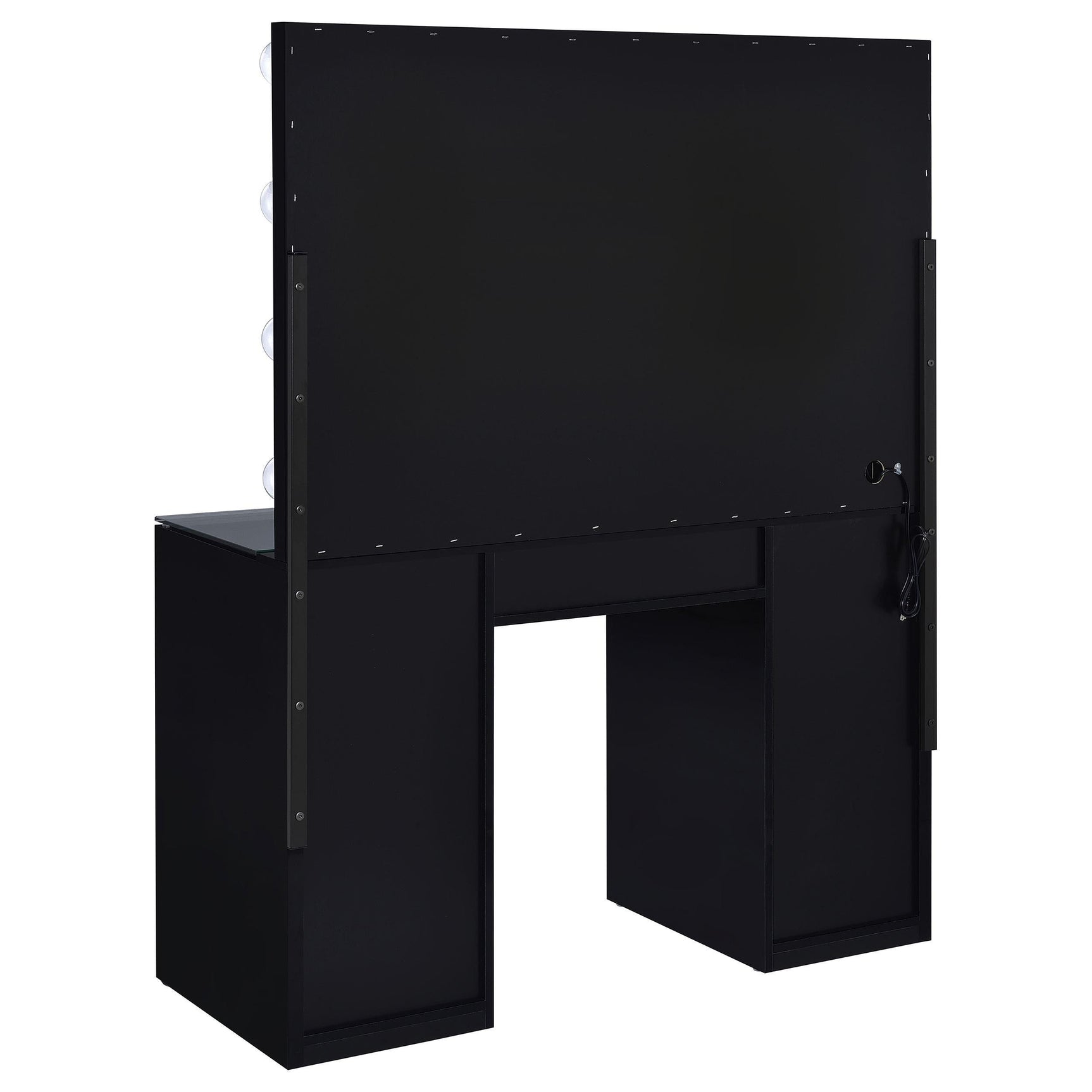 Vanity set showcasing overall dimensions and lighting