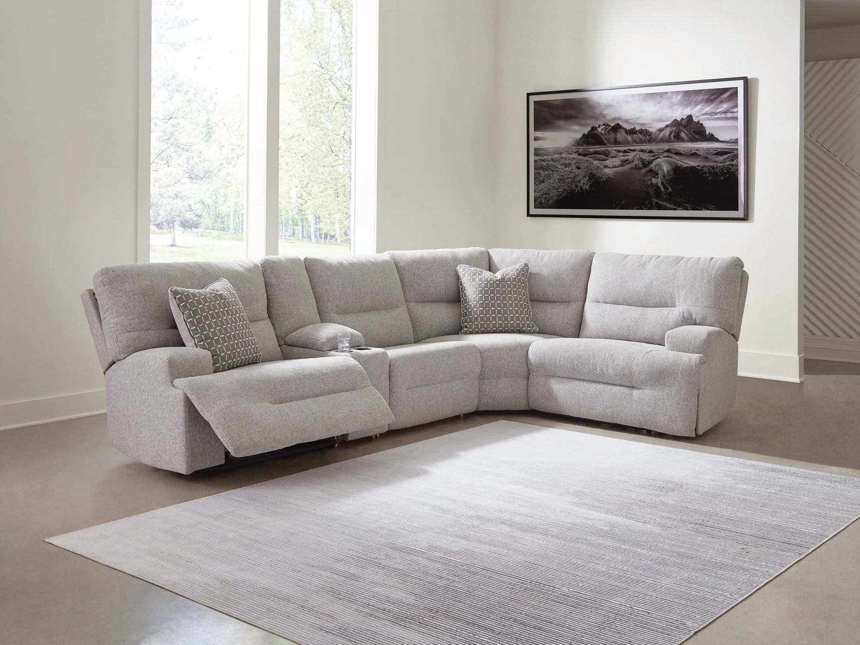 Acklen Place Pewter 5-Piece Power Reclining Sectional with Storage Console from Decor Furniture