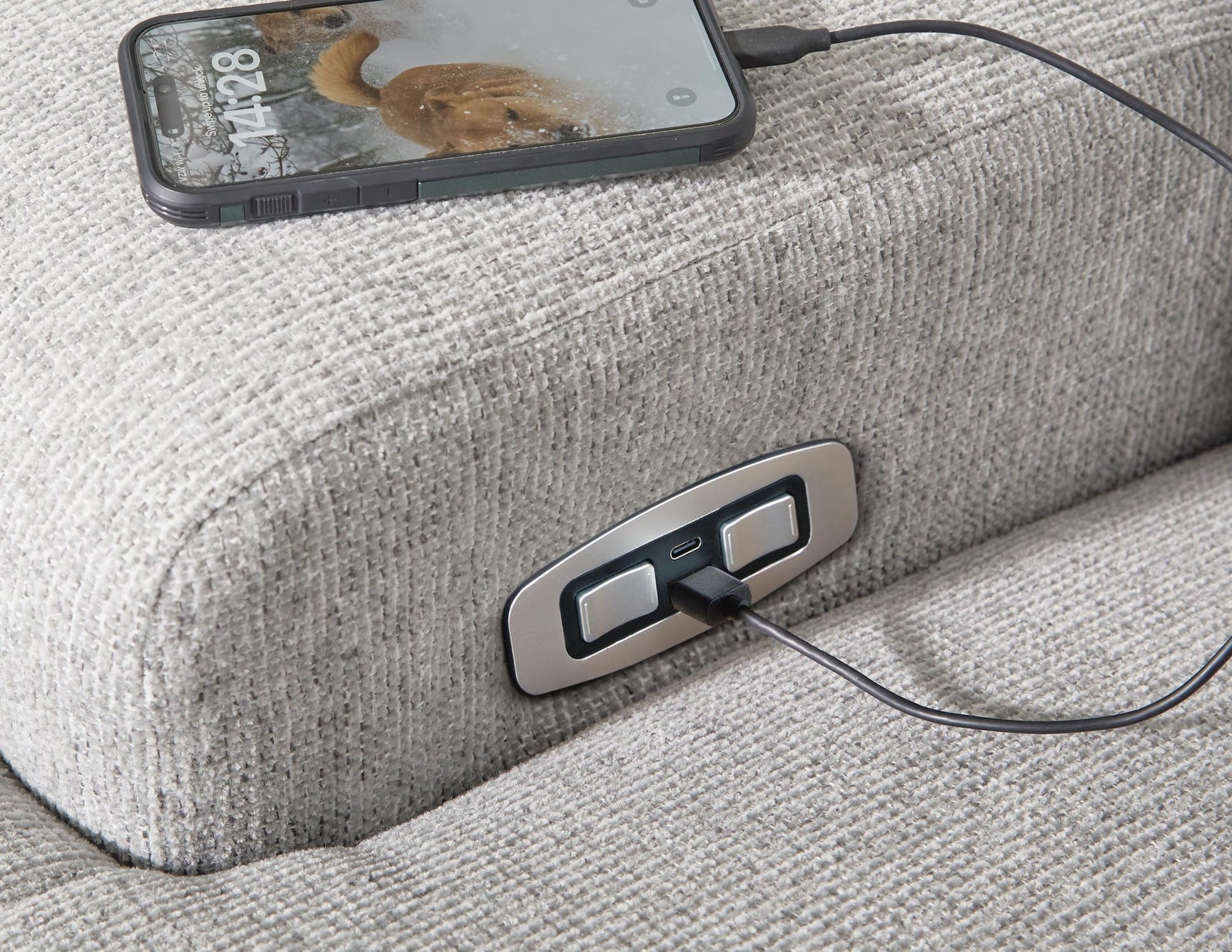 Acklen Place Pewter Performance Fabric,Next-Gen Nuvella™ 3-Piece Power Reclining Sectional Sofa with Chaise detail view