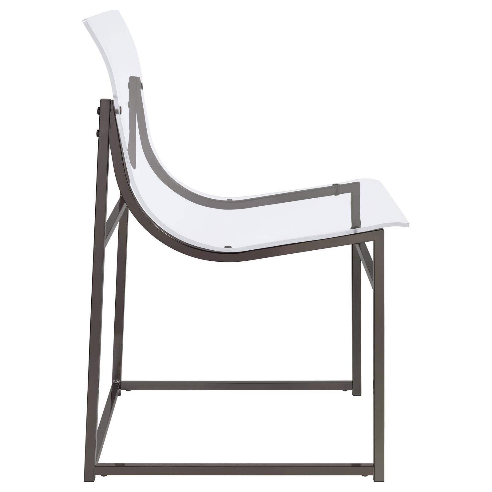Adino Acrylic Dining Side Chair shown on hardwood floor