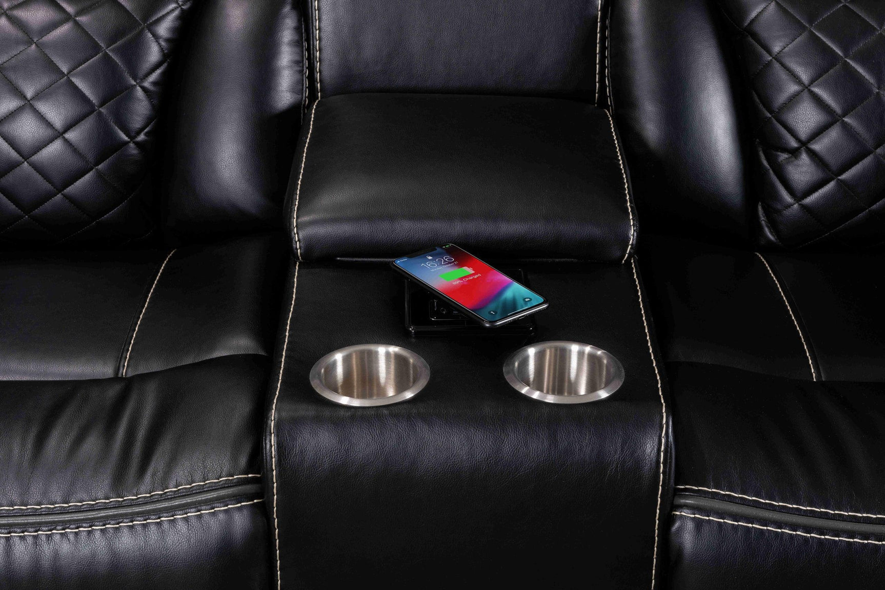 Alexa black modern recliner with USB ports and LED lights