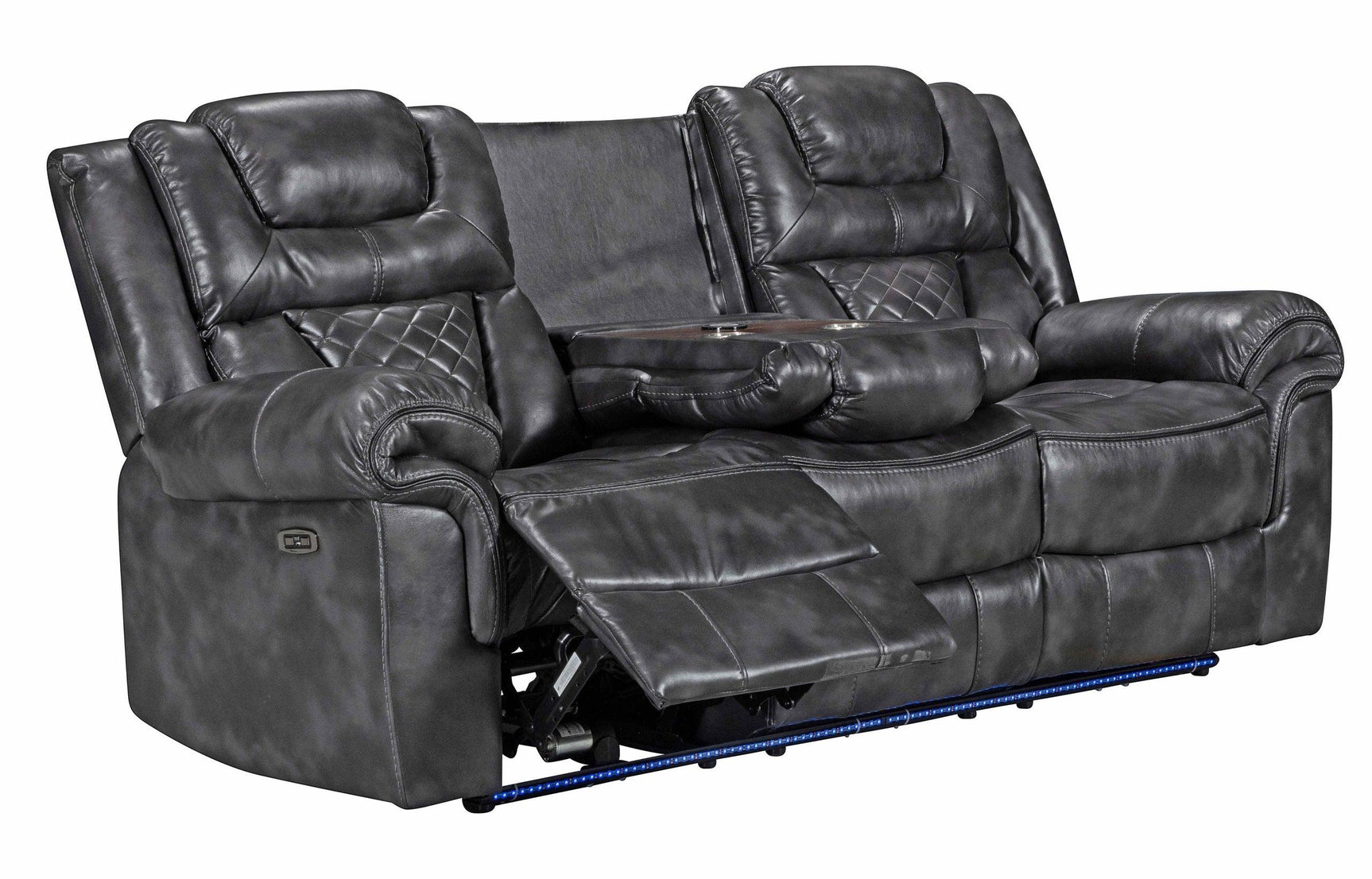 Alexa grey faux leather power reclining loveseat side angle