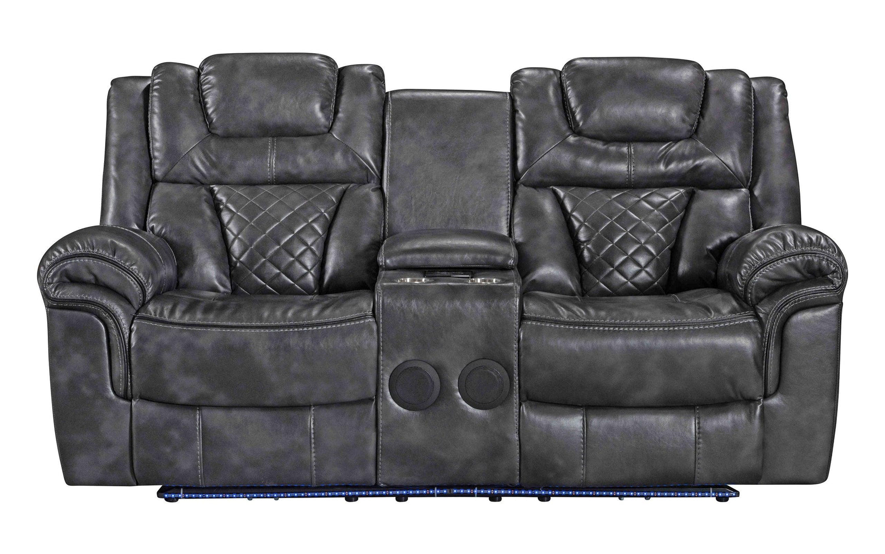 Alexa grey faux leather power reclining recliner close-up