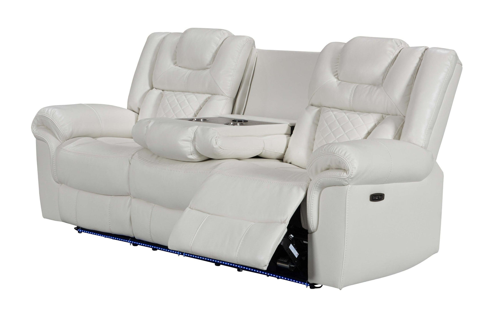 Alexa white faux leather power recliner angled side view