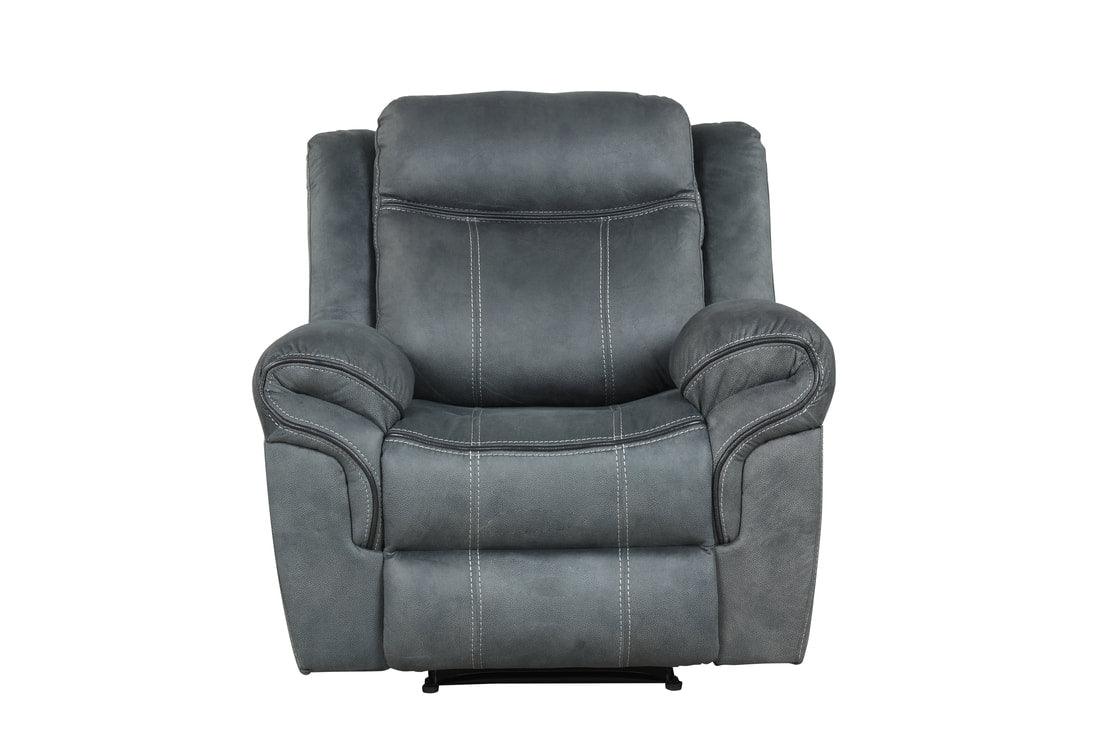 Andres Grey reclining living room set showing sofa and loveseat in grey faux leather