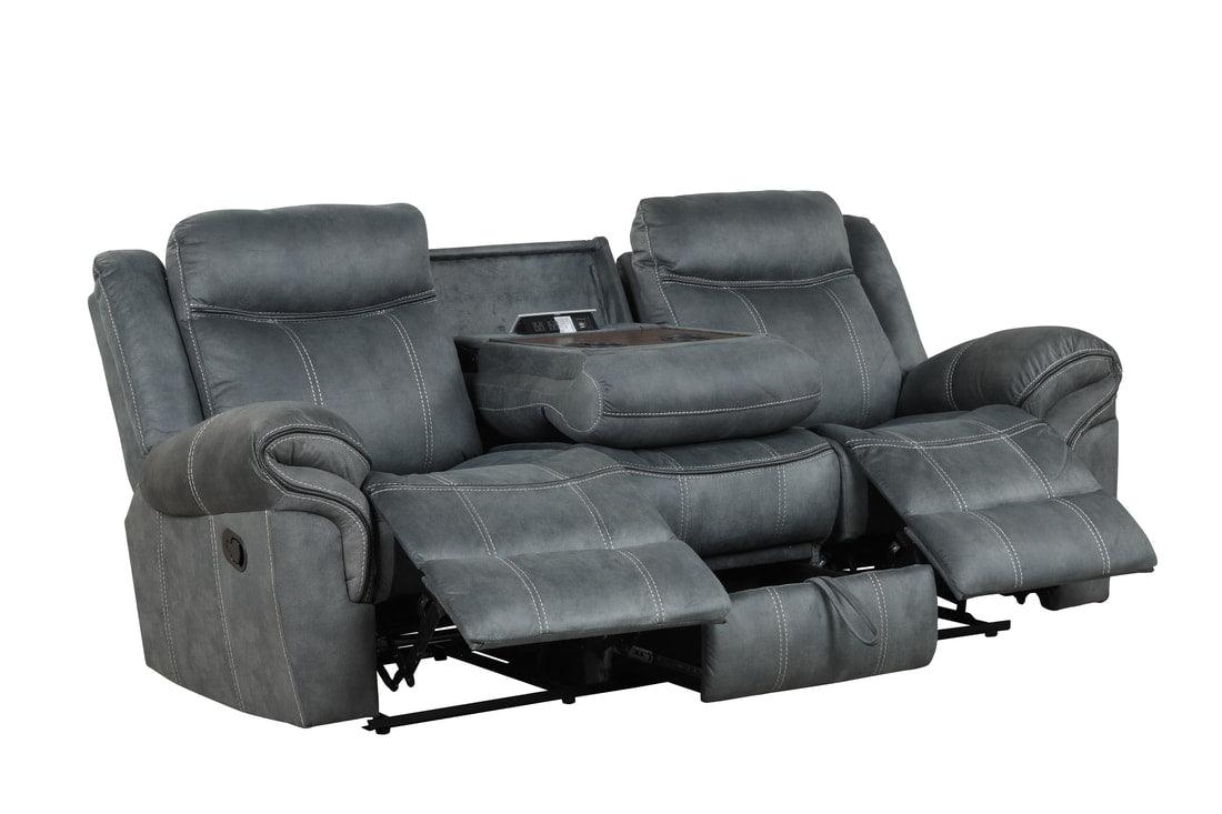 Andres Grey grey faux leather reclining sofa with modern sleek design