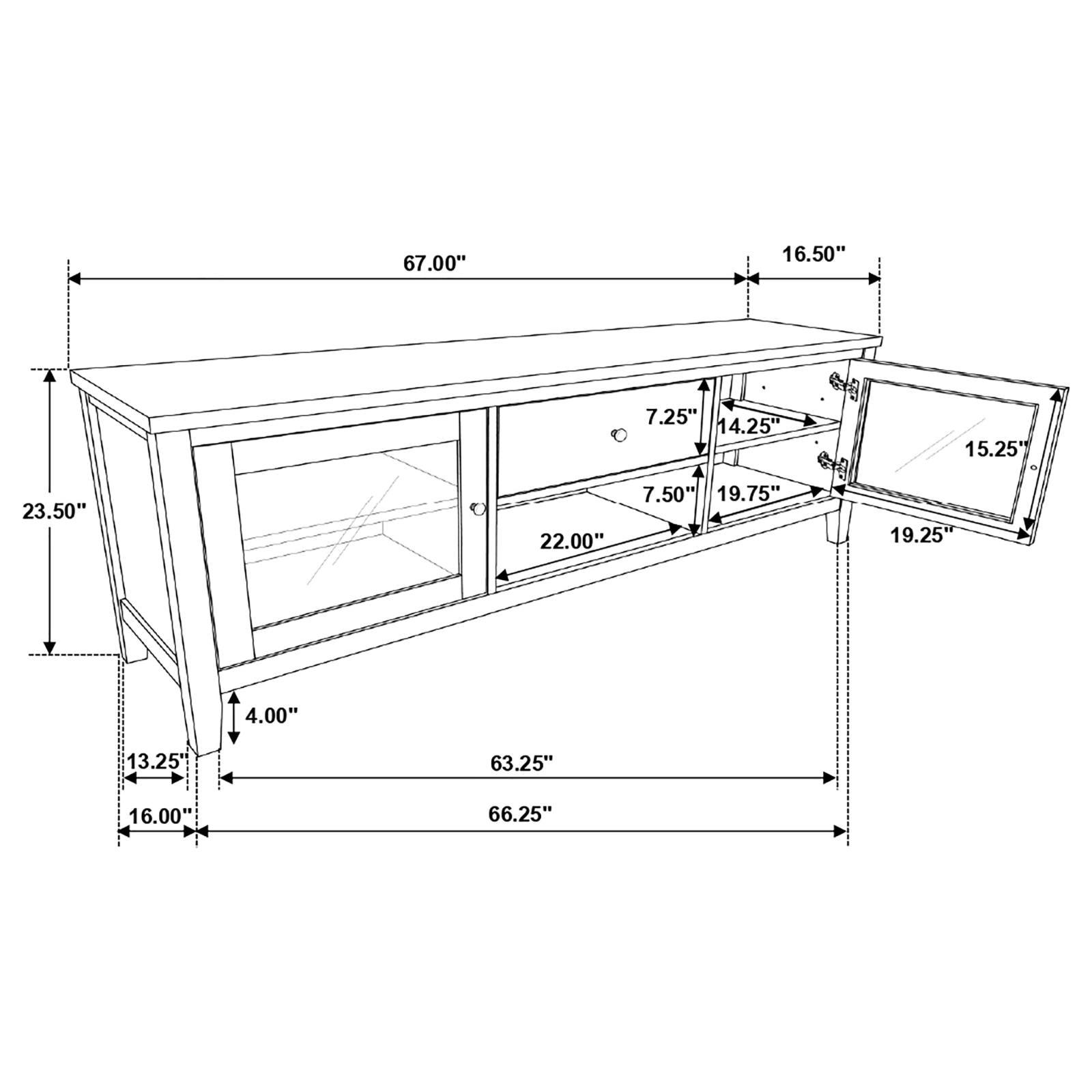 Angela TV stand demonstrating storage compartments