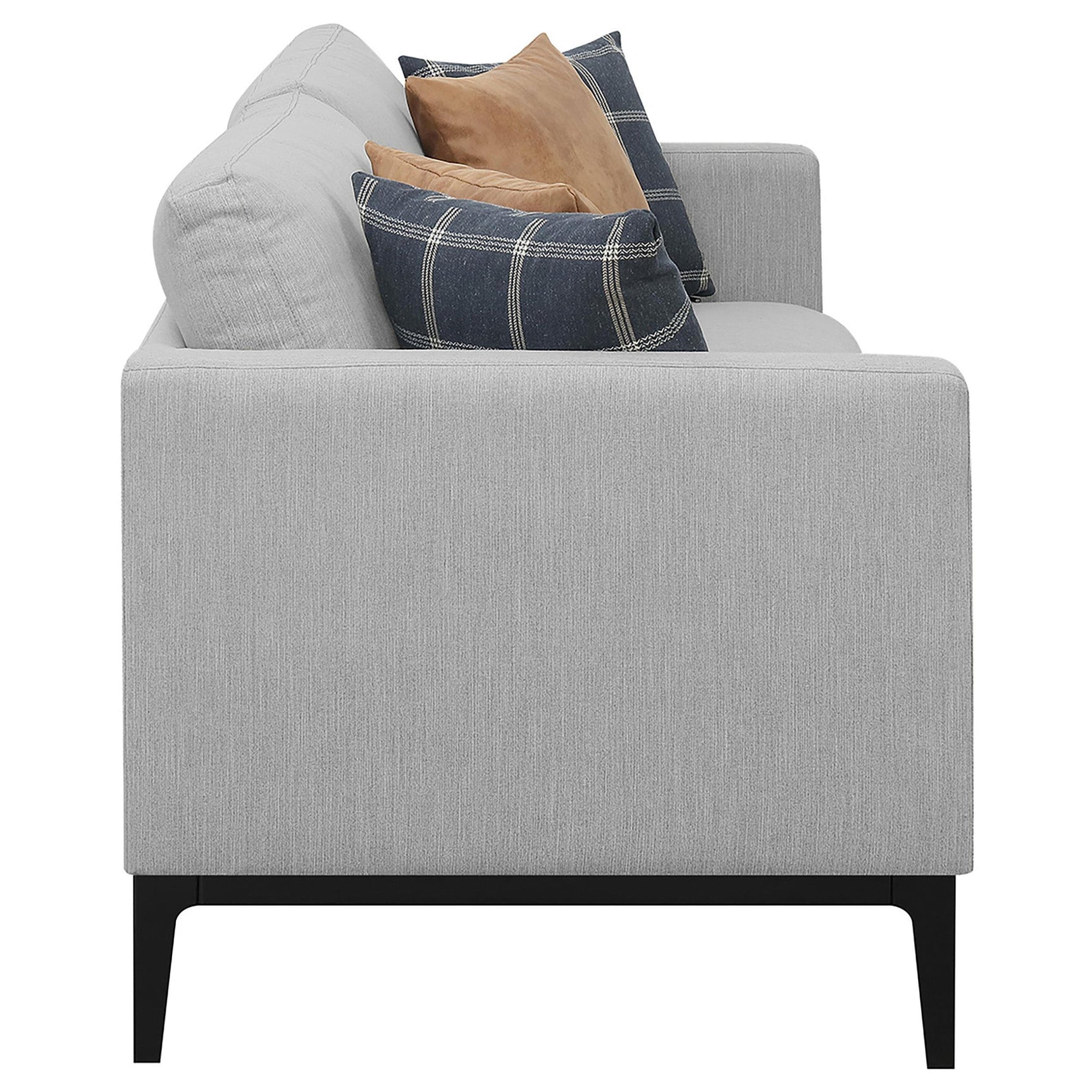 Side angle of Apperson Apperso sofa set in light grey