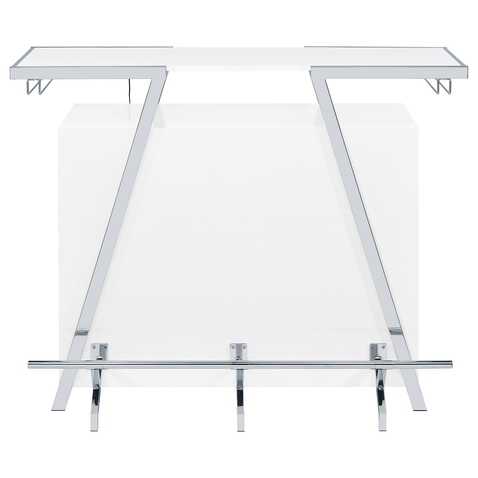 Araceli white high gloss home bar with chrome metal frame and LED lighting