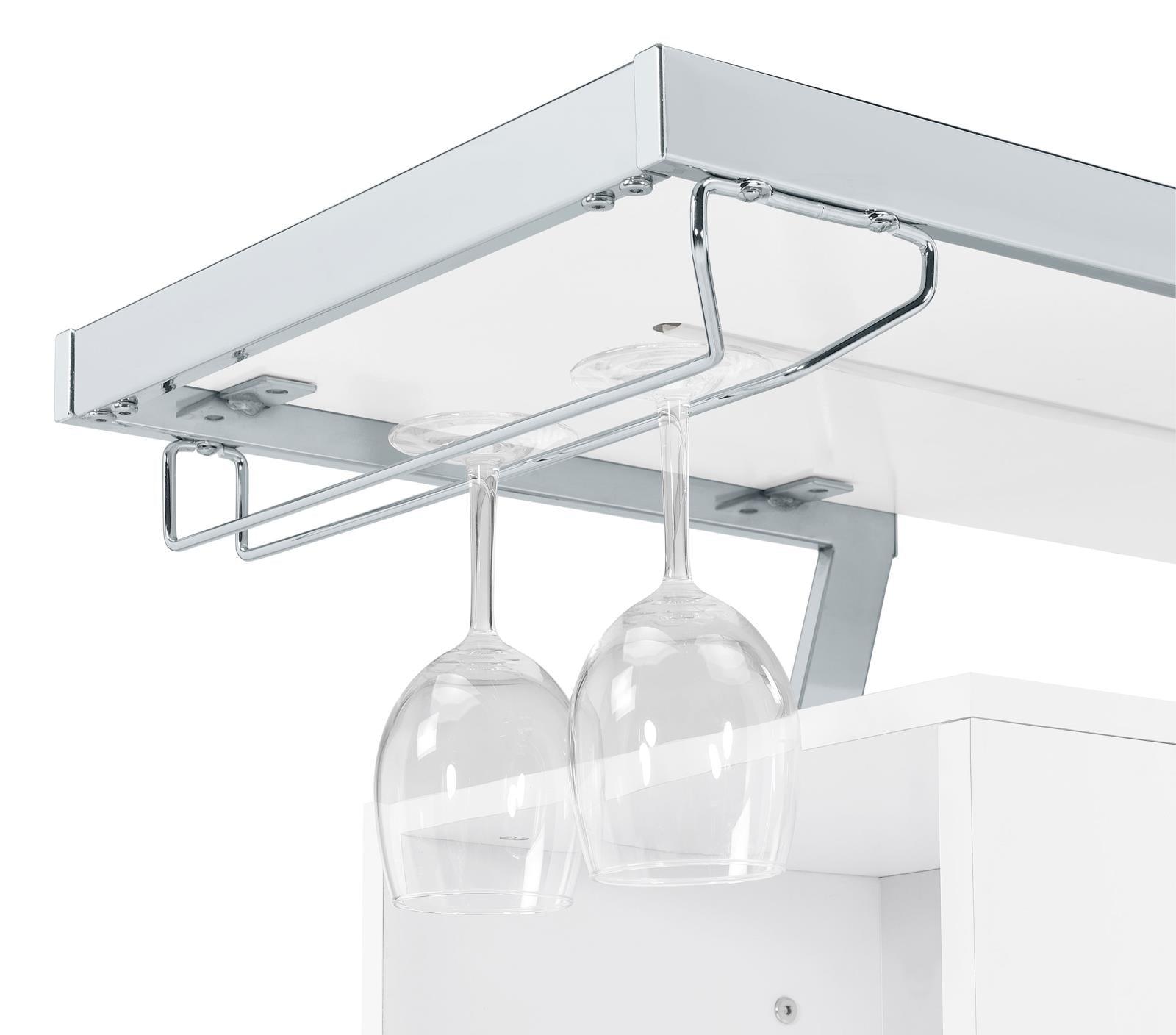 Araceli white high gloss home bar with chrome metal frame and LED lighting