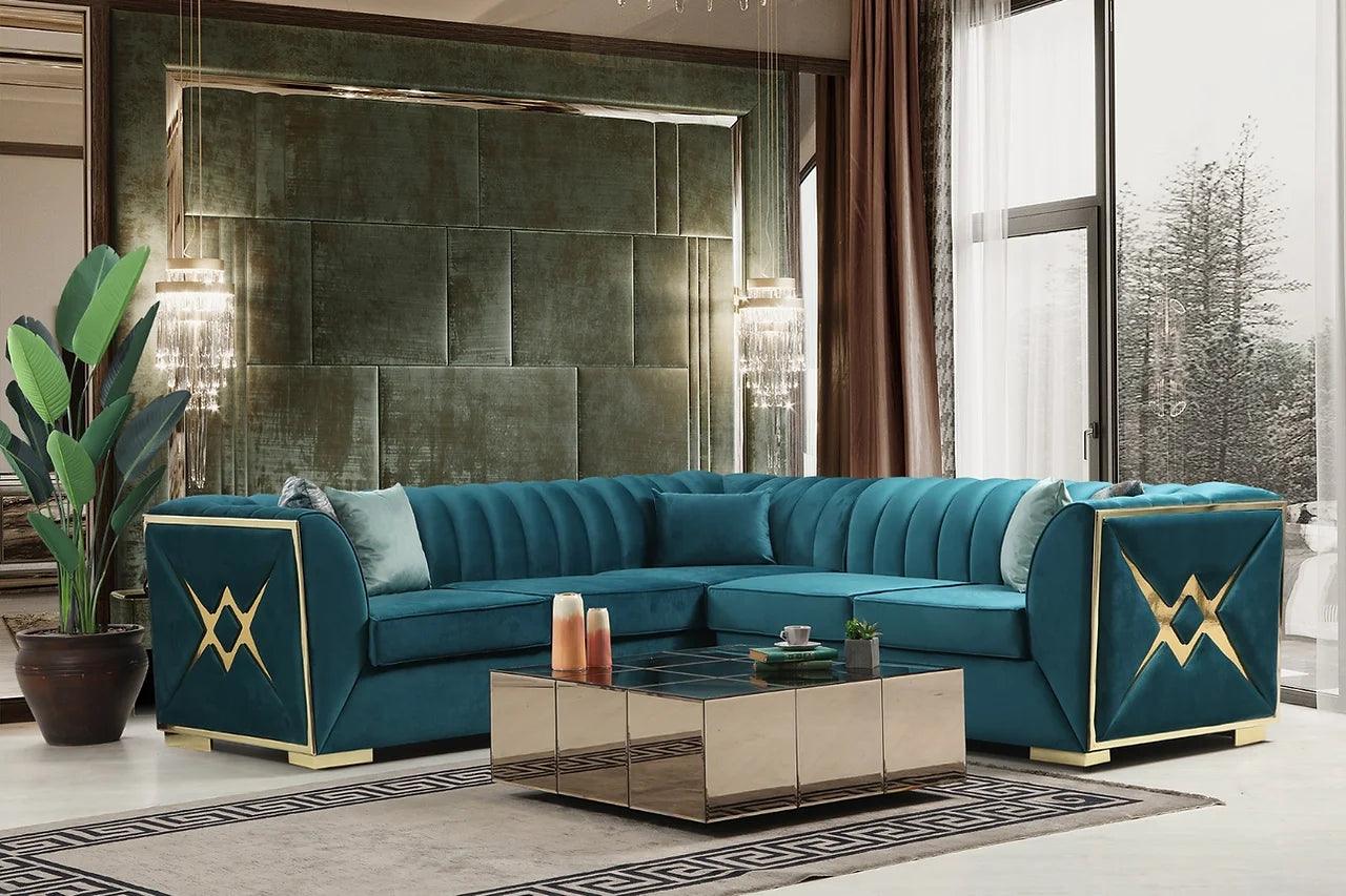 Ariana Sea Foam Blue Velvet Sectional sofa main front view
