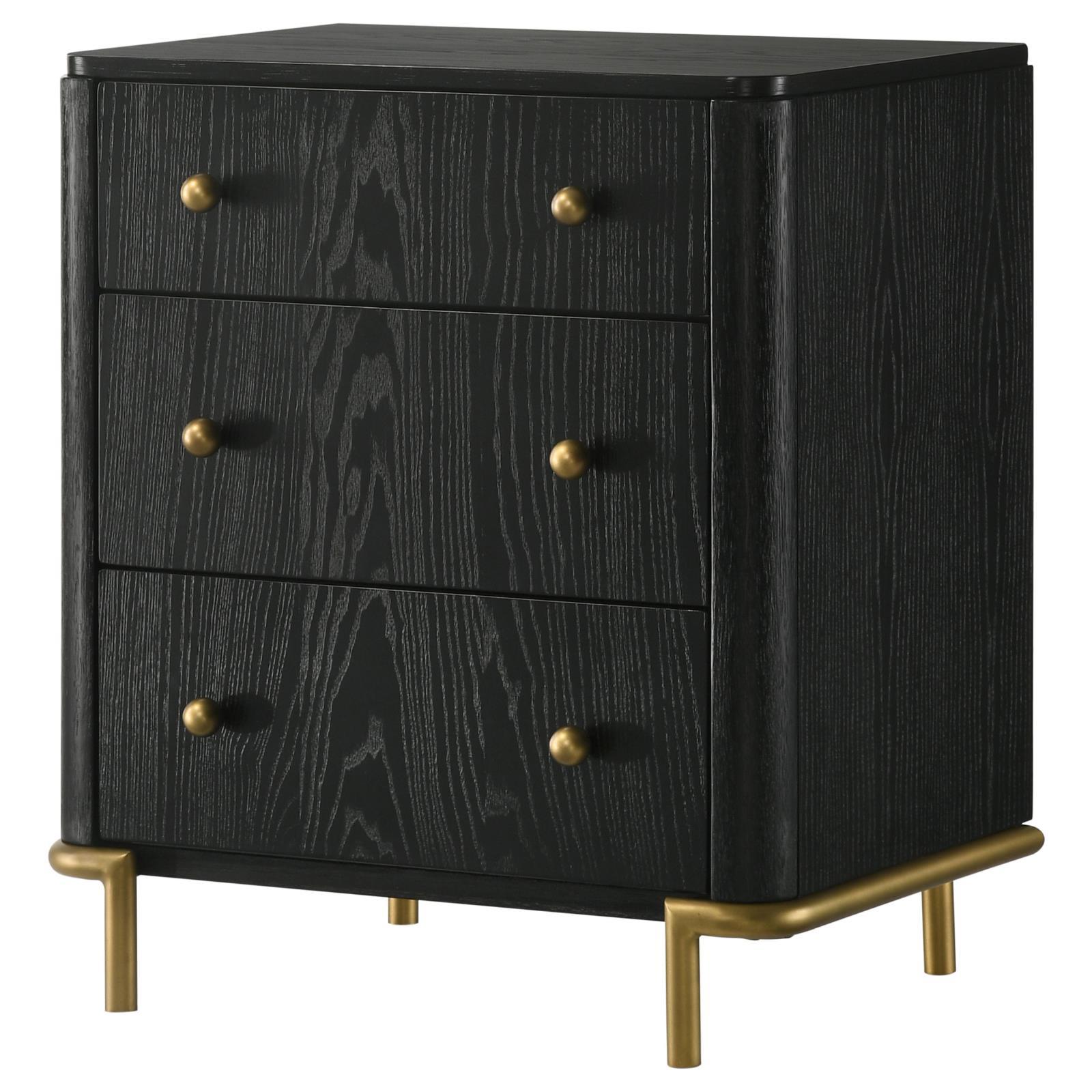 Arini Nightstand gold ball knob and leg detail