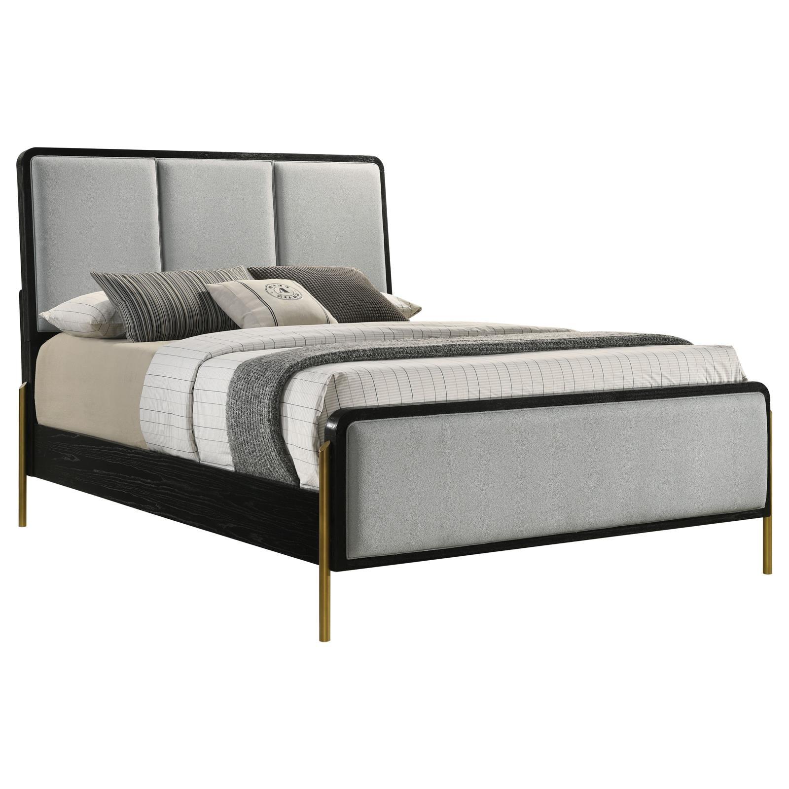 Arini Arini Eastern King Bed With Upholstered Headboard Black And Grey 224331Ke - Ella Furniture