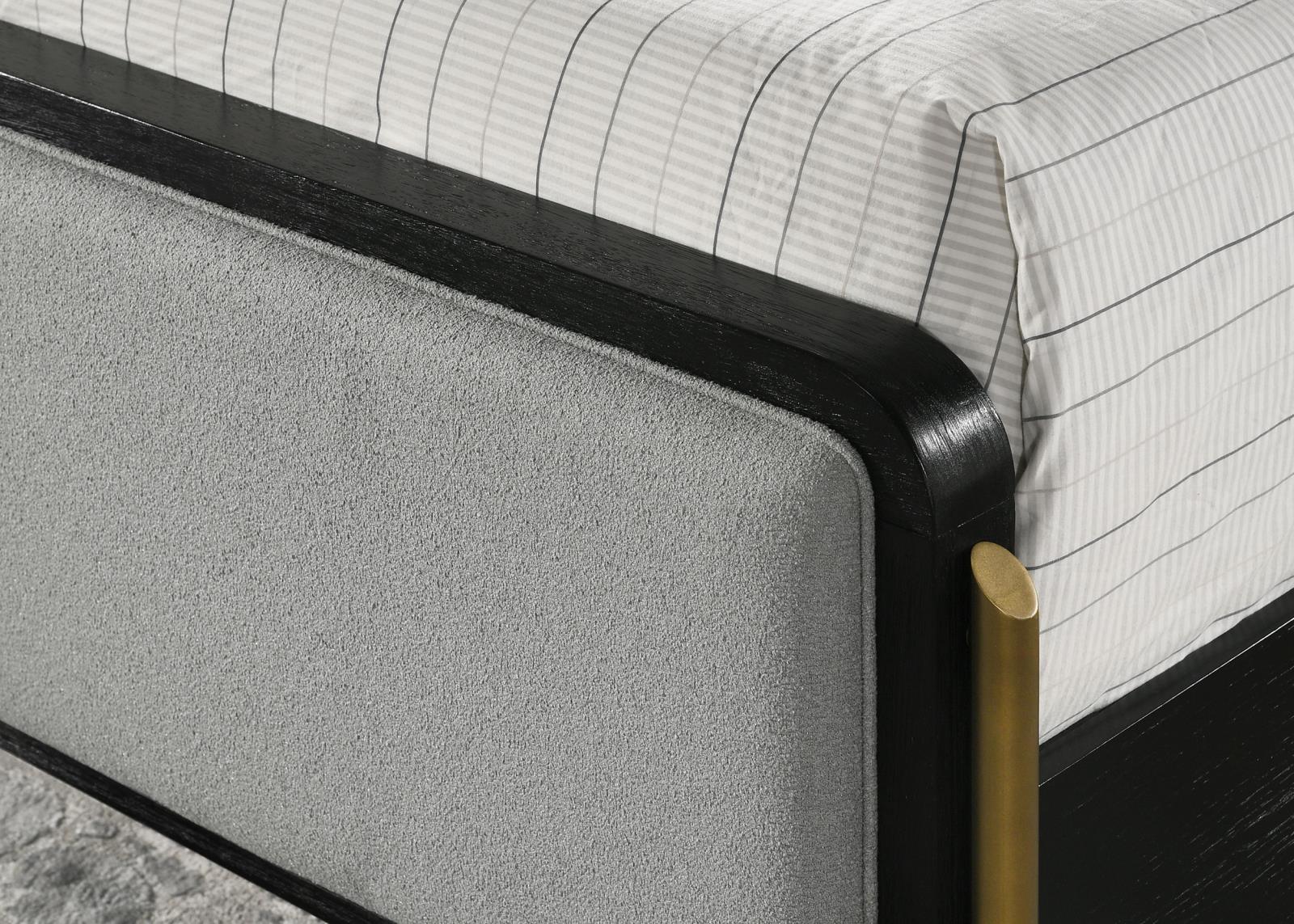 Arini Arini Eastern King Bed With Upholstered Headboard Black And Grey 224331Ke - Ella Furniture