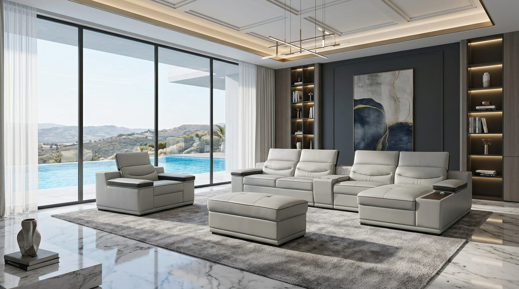 Arlet Grey Italian Leather Match Living Room Set from Decor Furniture