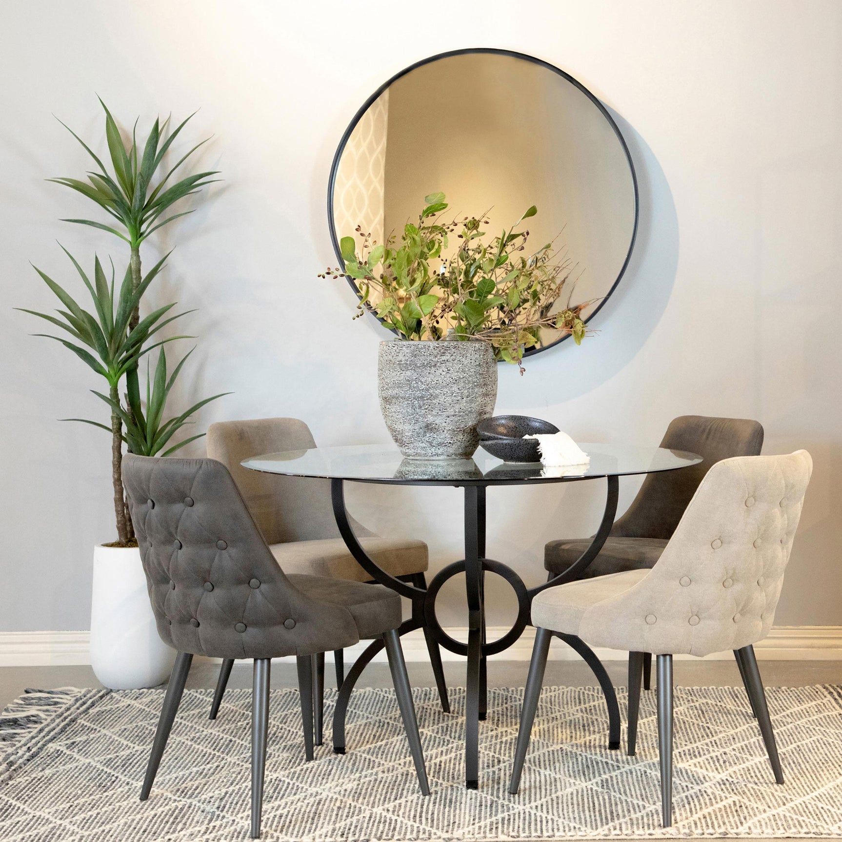 Aviano Round 48-inch Glass Top Metal Dining Table Gunmetal zoom on metal finish