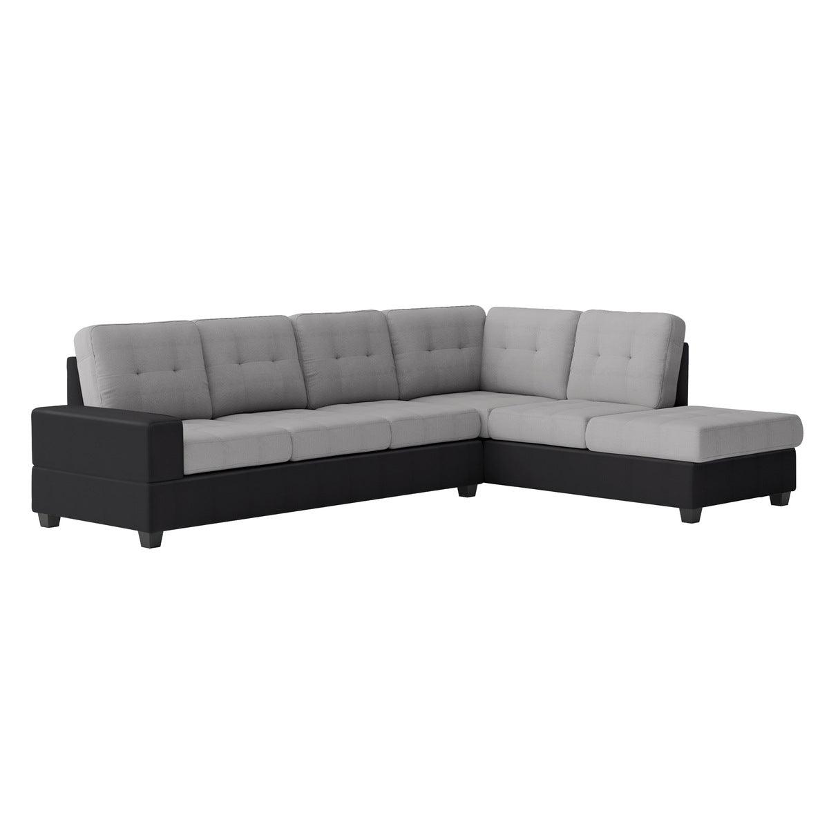 Side view of Gray Black Fabric Tufted Ottoman Sectional Sofa