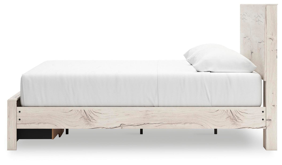 Lawroy Light Natural King Panel Storage Bed — side view