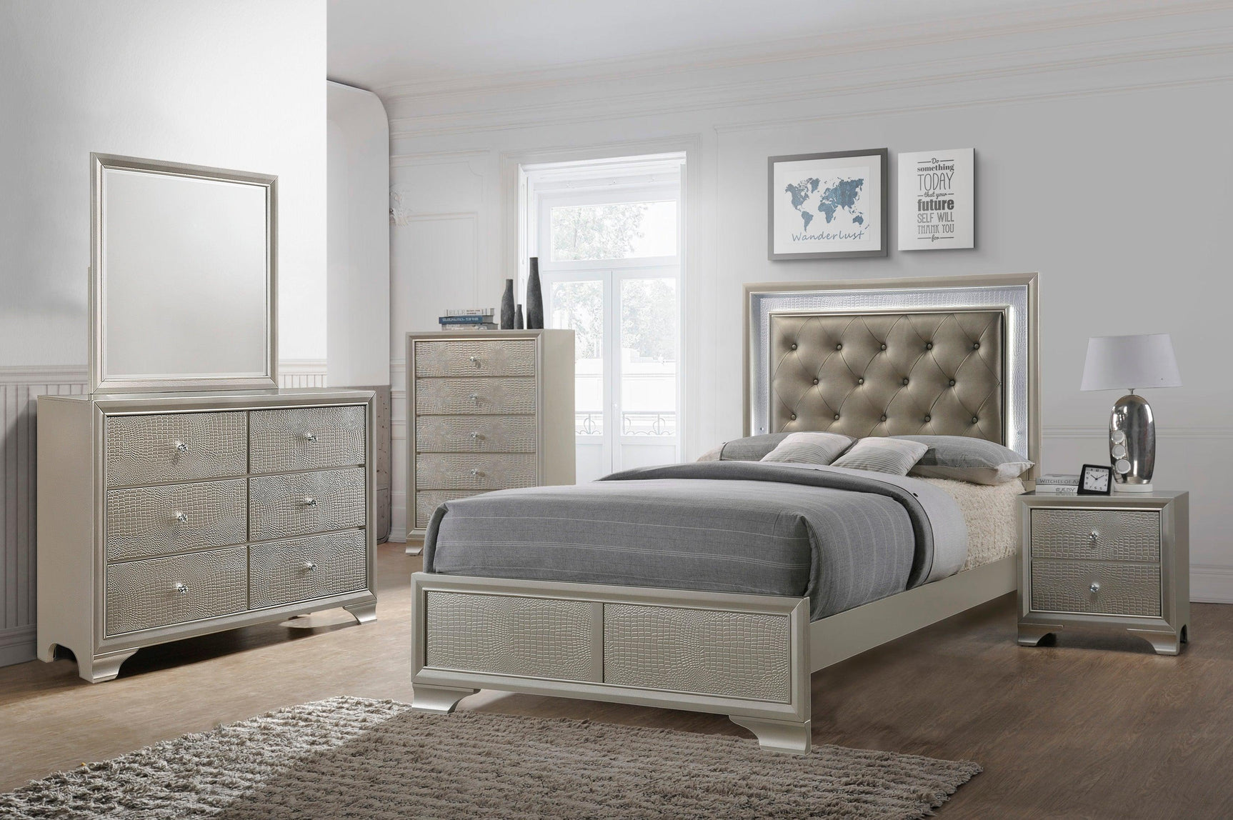Lyssa Twin Bed headboard with LED lighting detail