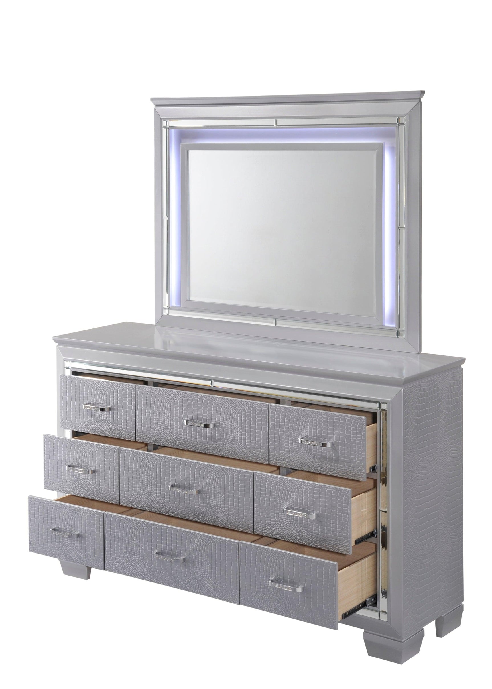 Main view of Lillian Silver LED Fabric Upholstered Tufted Bedroom Set bed