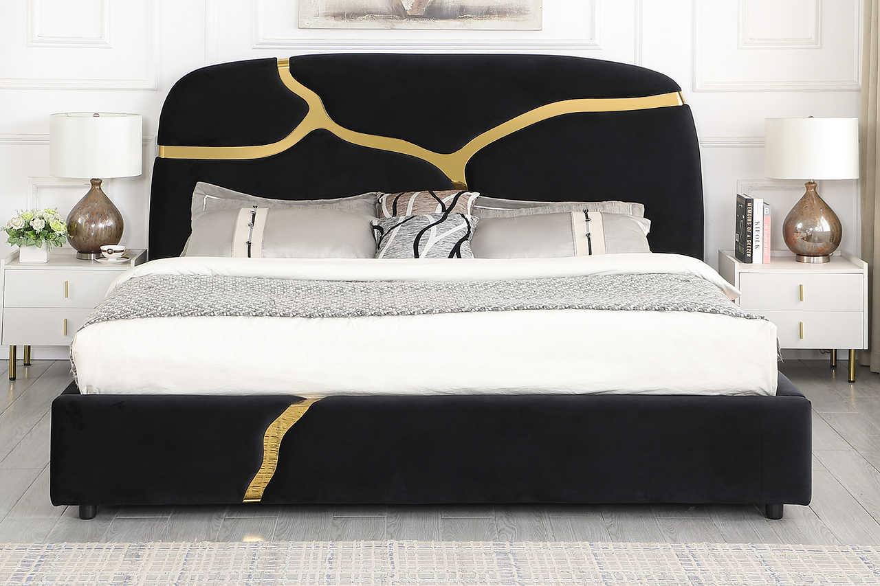 Milan Black Velvet King Bed front view