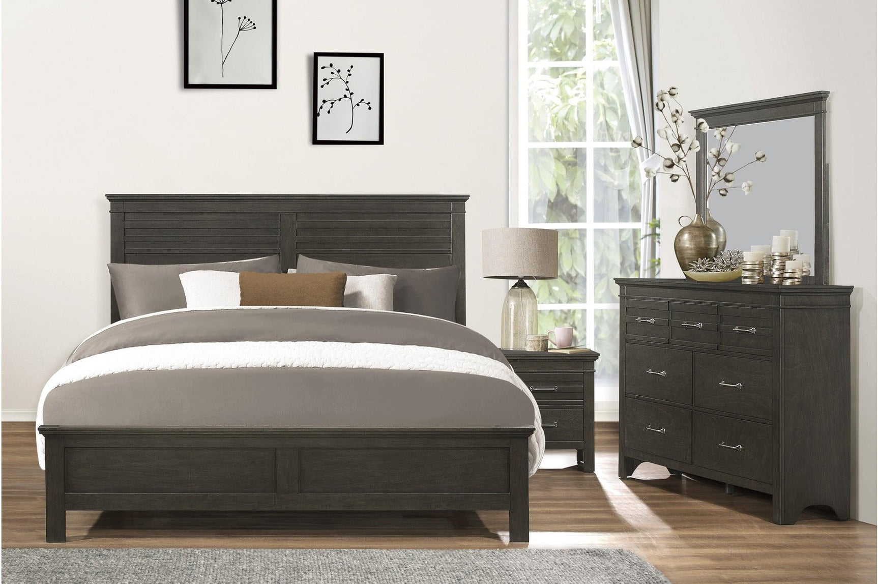 Blaire Farm Charcoal Gray Panel Bed front view